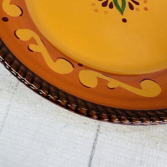 Celebrating Home TUSCAN Orange Red Yellow Rope Trim Stoneware Dinner Plate Set 3 - Picture 14 of 16